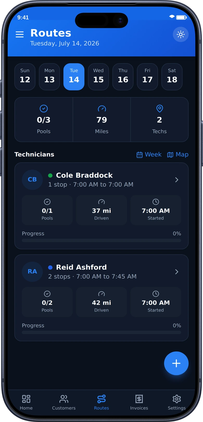 AquaRoute routes screen on iPhone